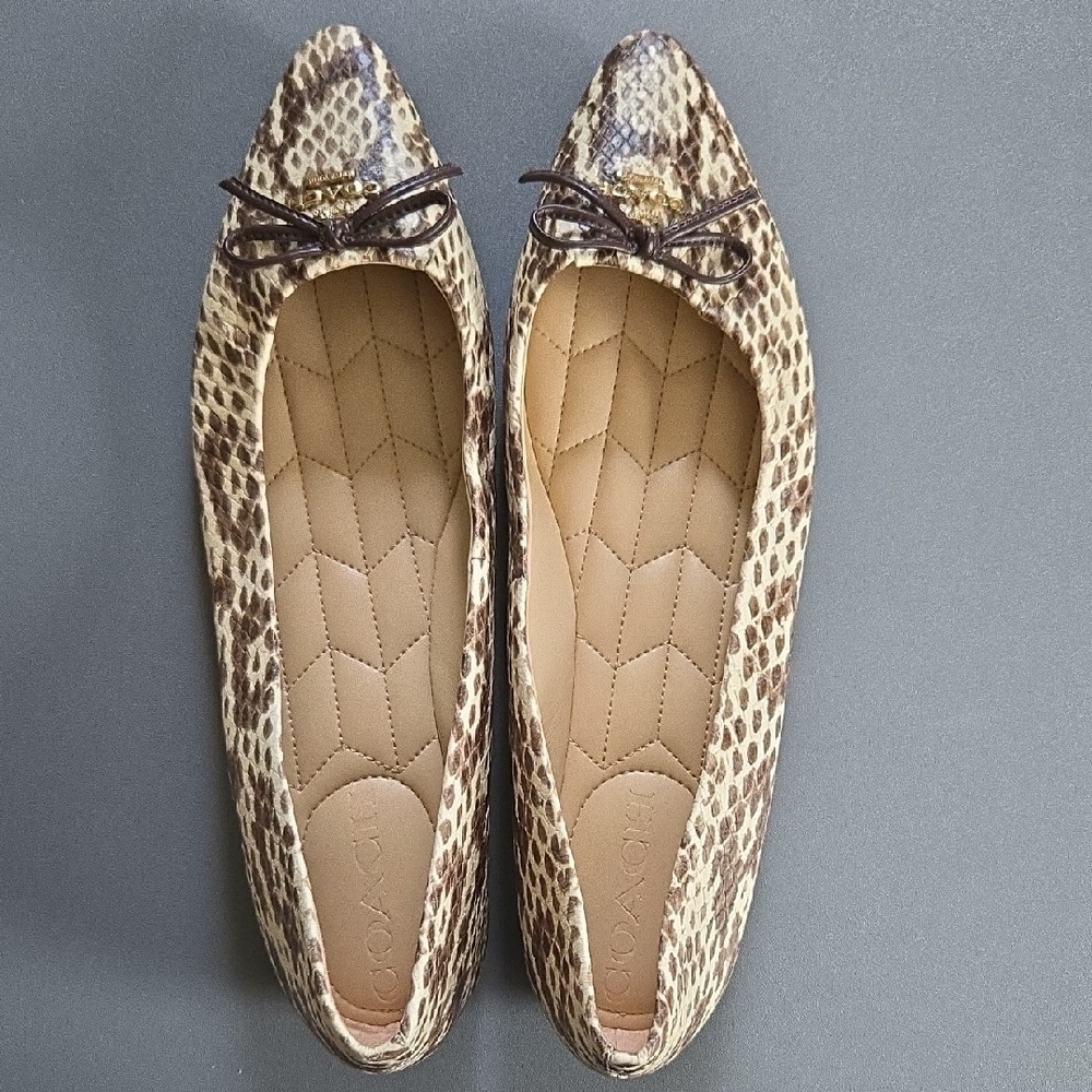 Coach NWOT Flat Shoe Beige Snake Print